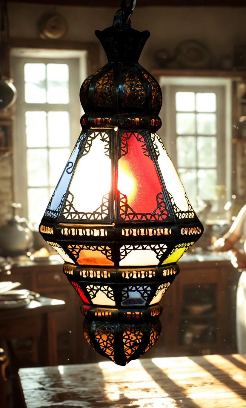 Moroccan Colored Glass Hanging Lamp – Traditional Handmade Craft