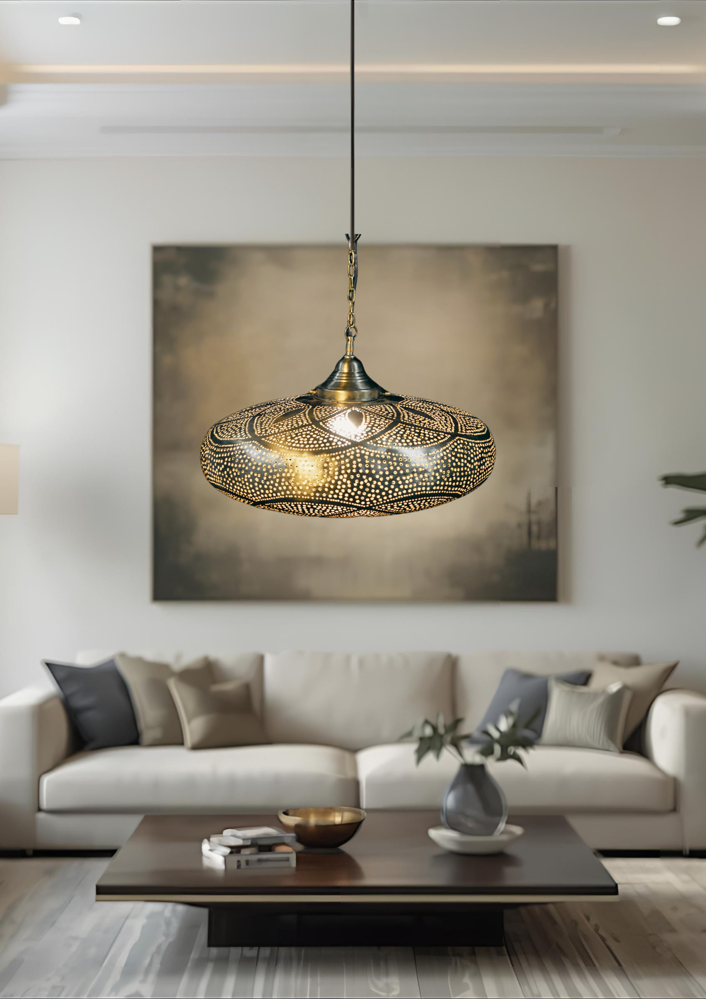 Moroccan Pierced Brass Hanging Lamp – Handmade Oriental Lamp