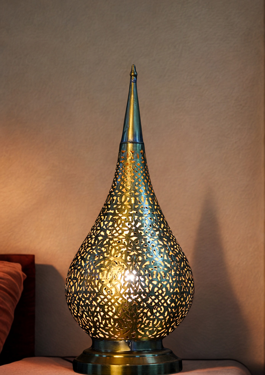Moroccan Pierced Brass Table Lamp – Handmade Oriental Light
