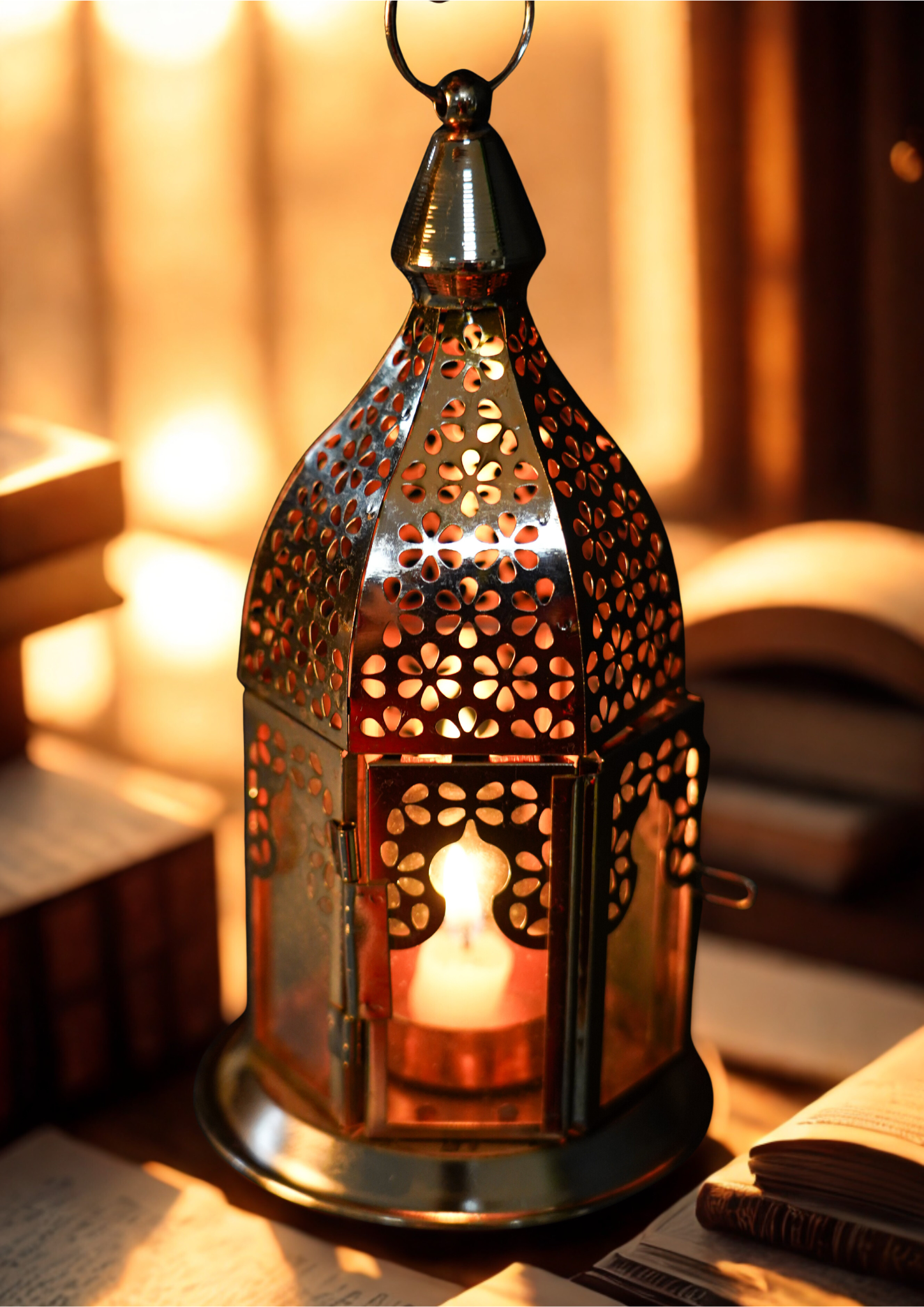 Moroccan Metal Lantern – Antique Gold Tealight Candle Holder for Eid & Ramadan Décor