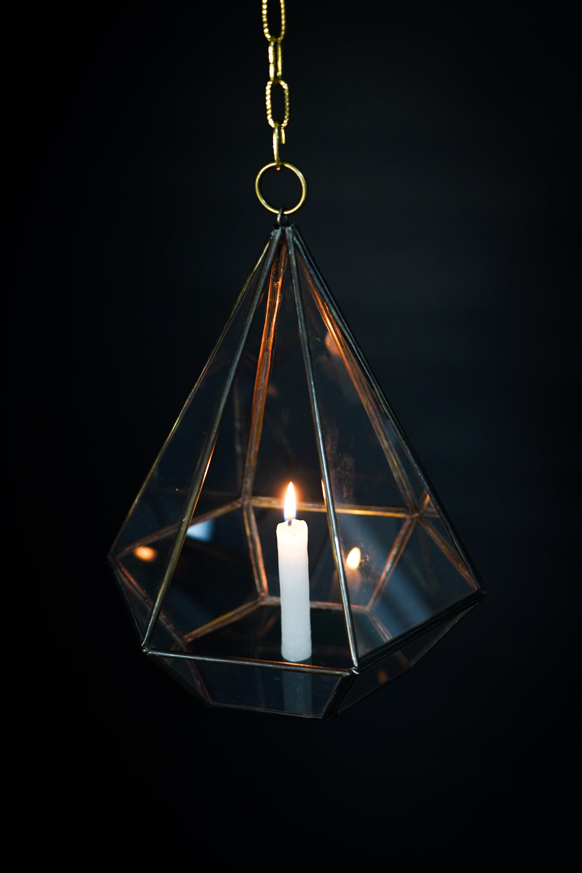 Geometric Glass Candle Lantern – Handmade Moroccan Hanging Light