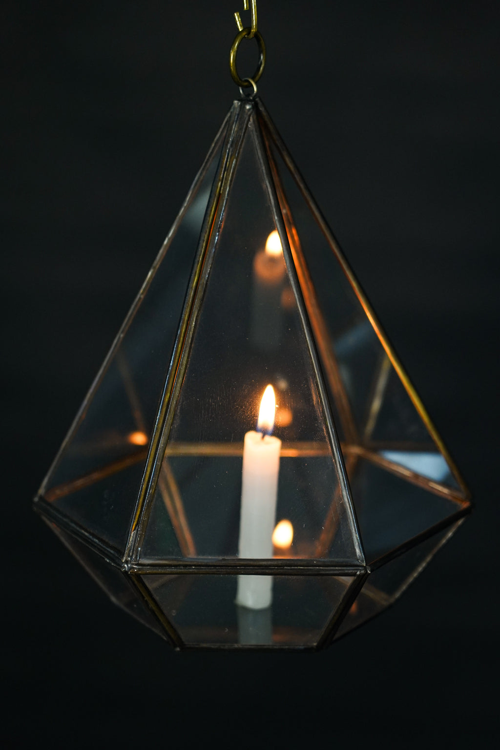 Geometric Glass Candle Lantern – Handmade Moroccan Hanging Light