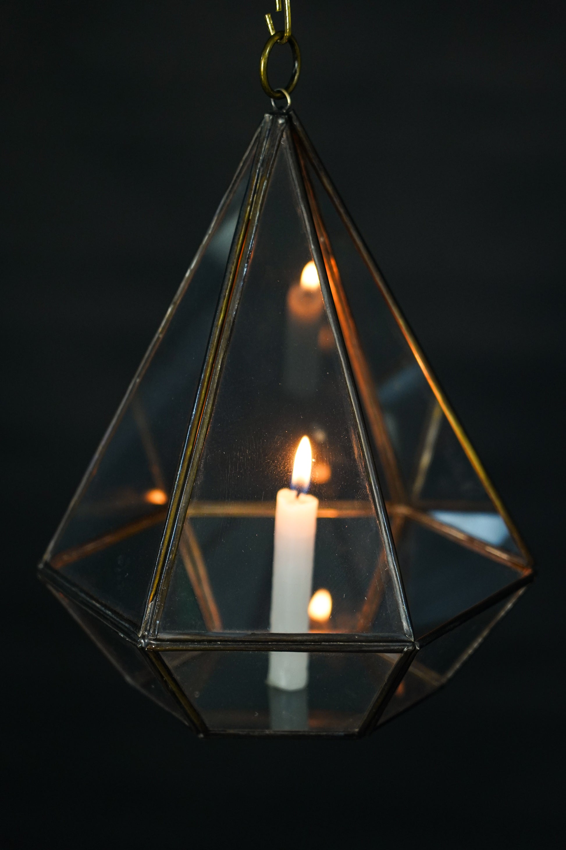 Geometric Glass Candle Lantern – Handmade Moroccan Hanging Light