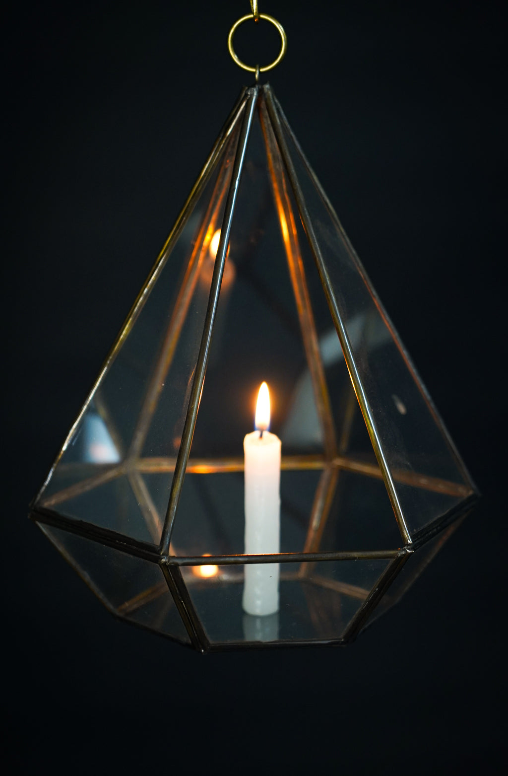 Geometric Glass Candle Lantern – Handmade Moroccan Hanging Light