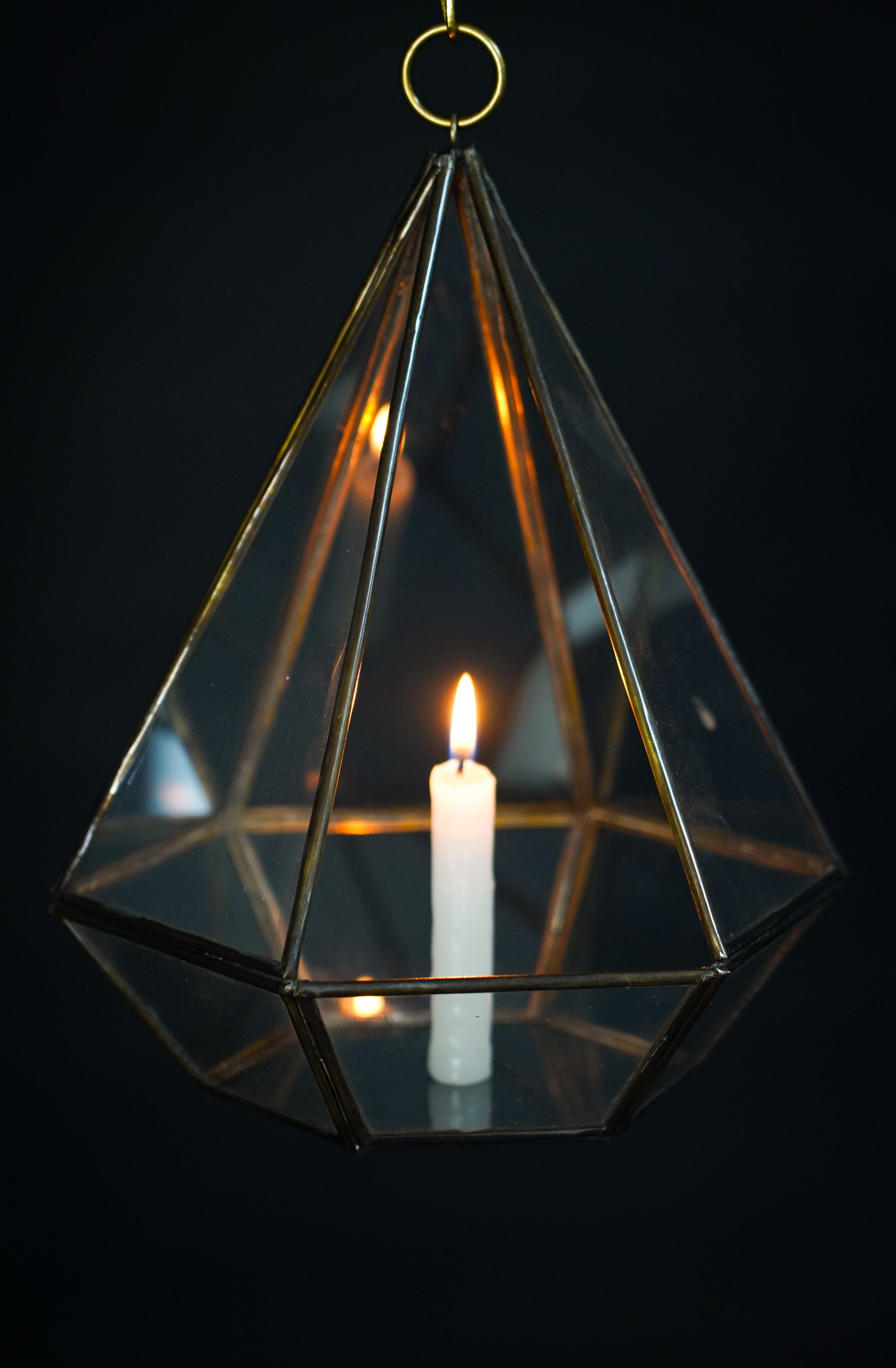 Geometric Glass Candle Lantern – Handmade Moroccan Hanging Light