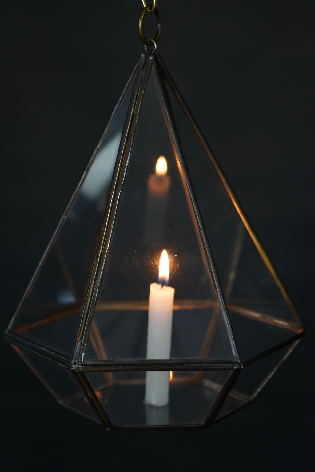Geometric Glass Candle Lantern – Handmade Moroccan Hanging Light