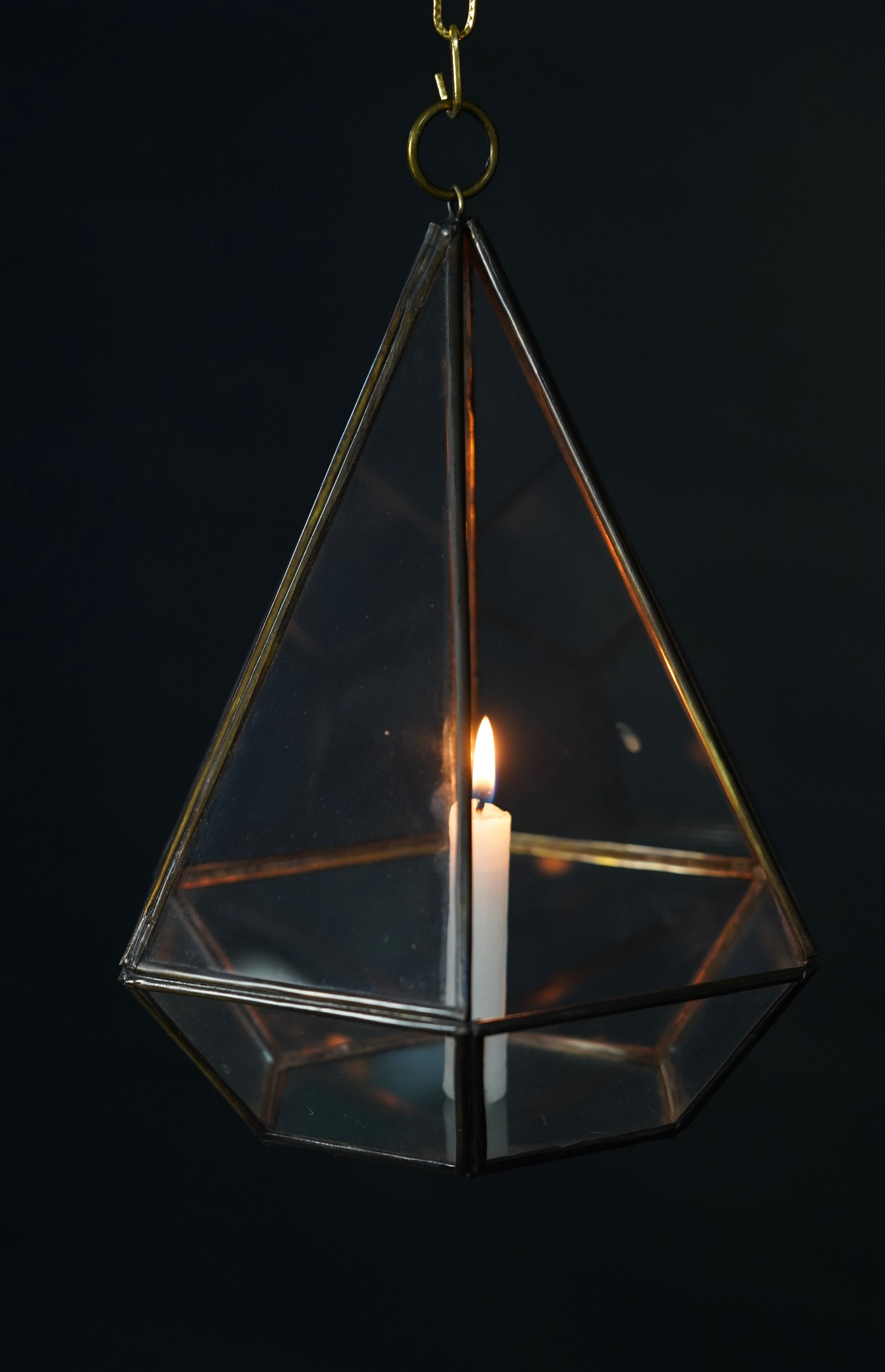 Geometric Glass Candle Lantern – Handmade Moroccan Hanging Light