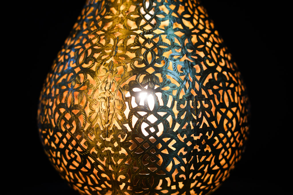 Moroccan Pierced Brass Table Lamp – Handmade Oriental Light